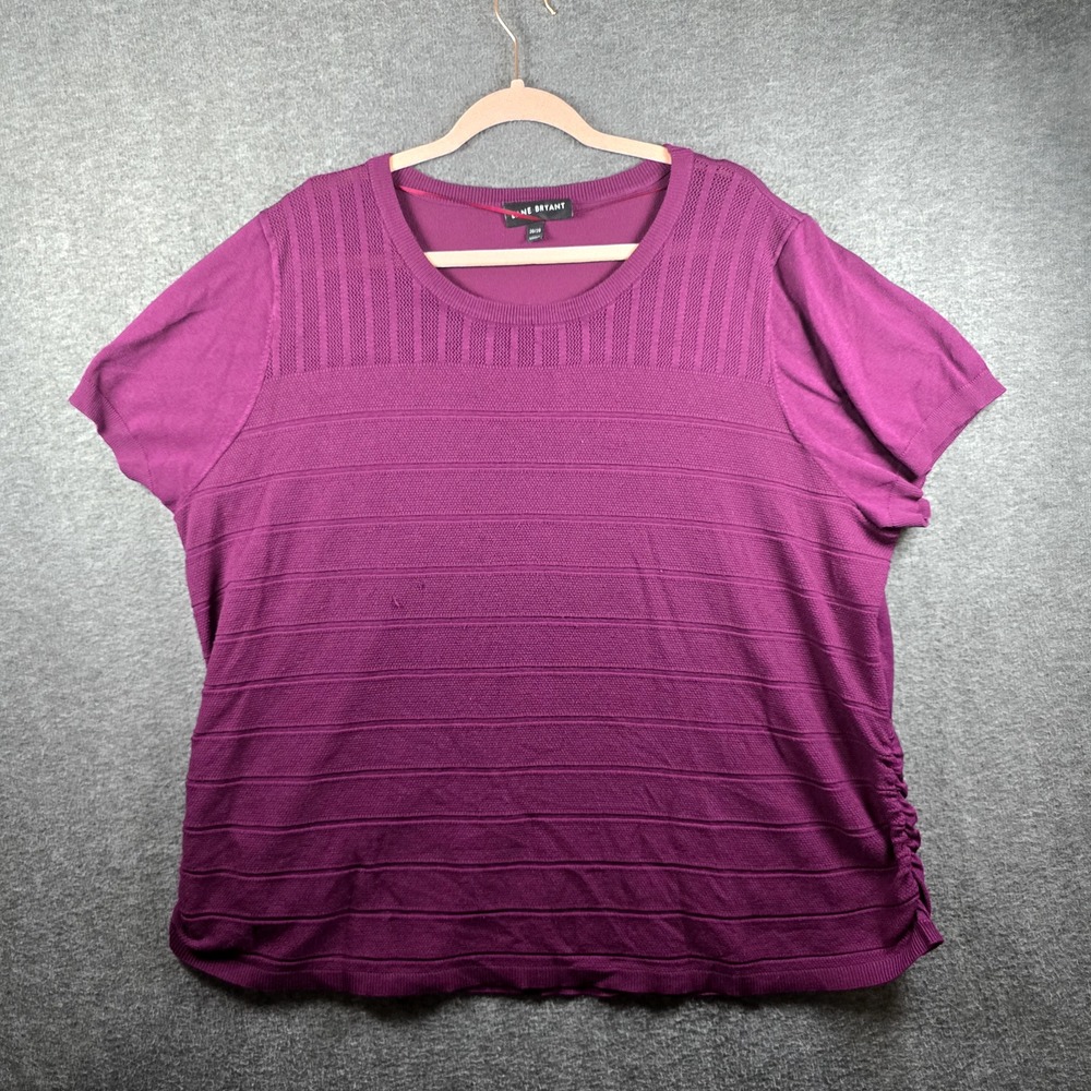 Lane Bryant Women 26/28 Short Sleeve Purple‎ Sweater Fabric Shirt Ruched Sides